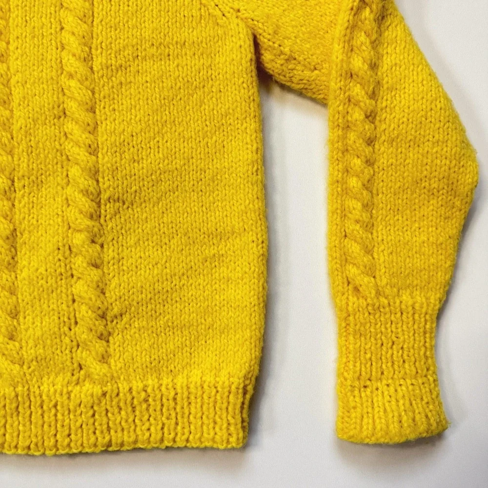 VTG Kids Handmade Yellow Cable Knit Mock Neck Sweater Long Sleeve Pullover 3T‎